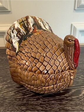 MVintage Hand-Painted Ceramic Signed Turkey Cookie Jar Canister